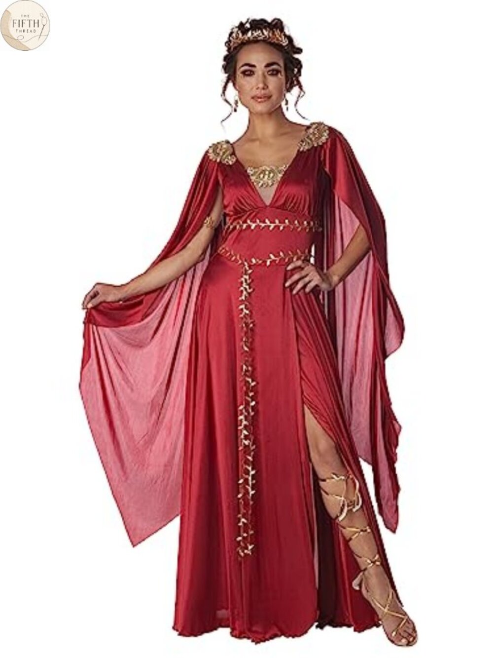 Womens Roman Goddess Costume XL Red Pullover Dress V-Neck Halloween Party
